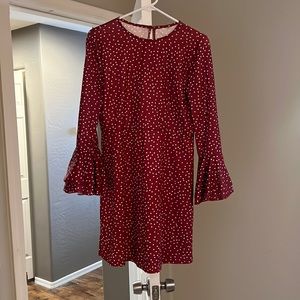 Maroon dress with white polka dots